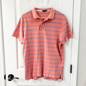 J. Crew Salmon and Blue Striped Outdoor Gold Polo Size Medium